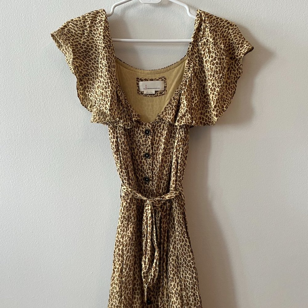 Anthropologie Cheetah Midi Dress with Tie Waist